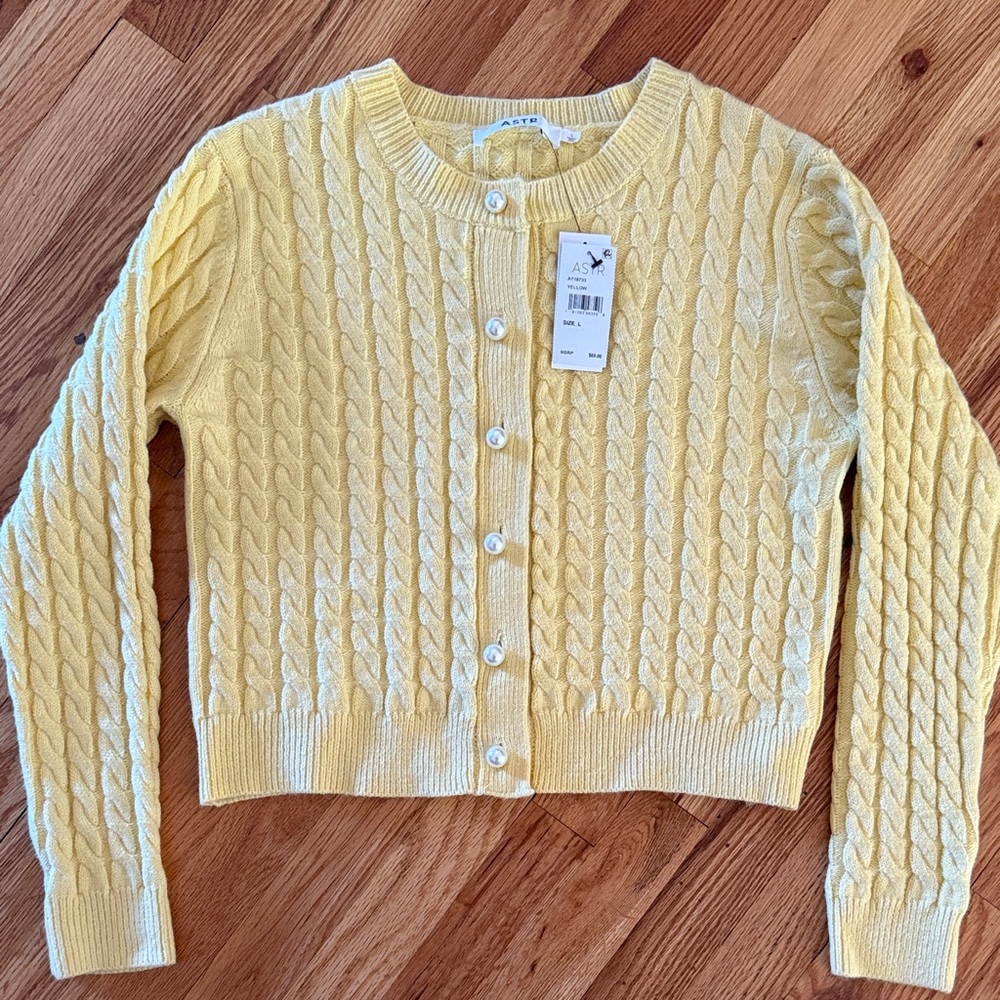 Astr Yellow Cable Knit Cardigan